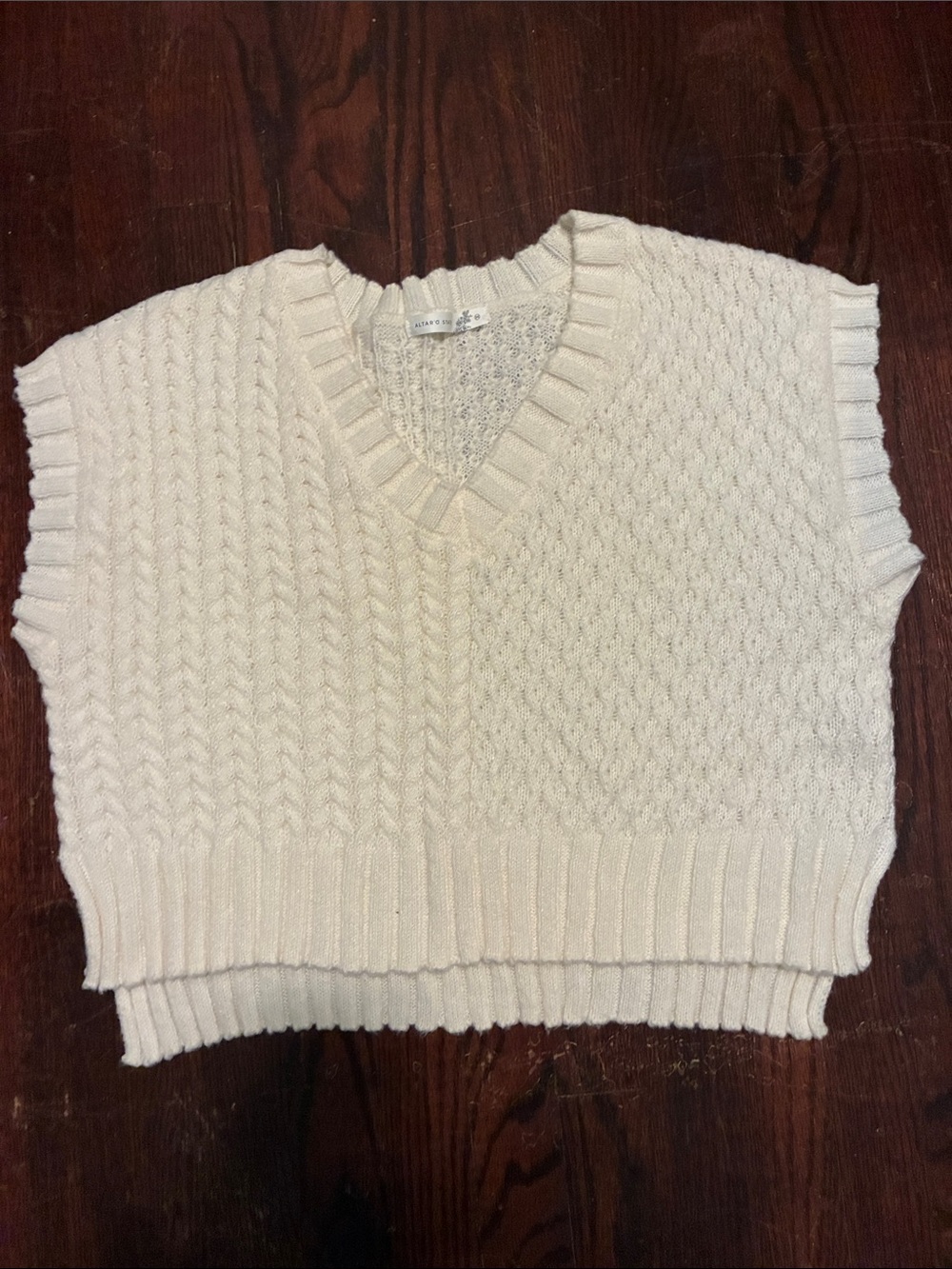 Cream Cable-Knit V-Neck Sweater Vest